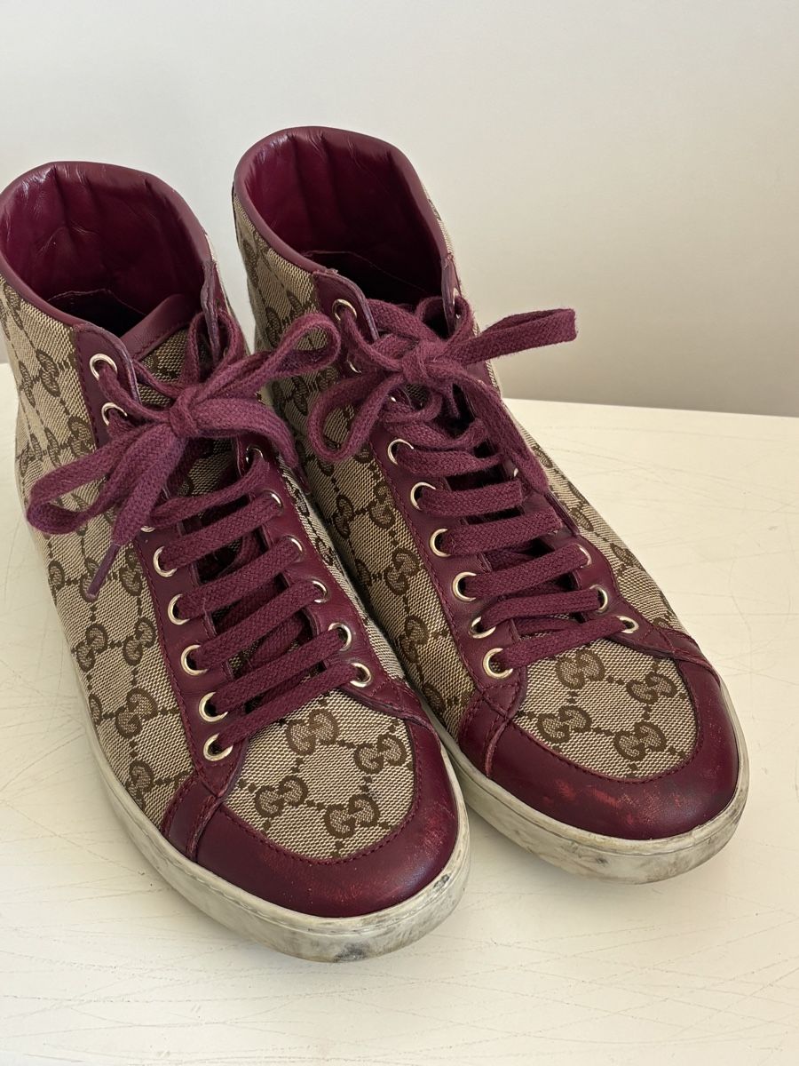 Gucci Scarpe da donna: Gucci High Sneaker - Monogramm Canvas & Bordeaux Leder – Usato da Basel venduto da AnninaD97 6