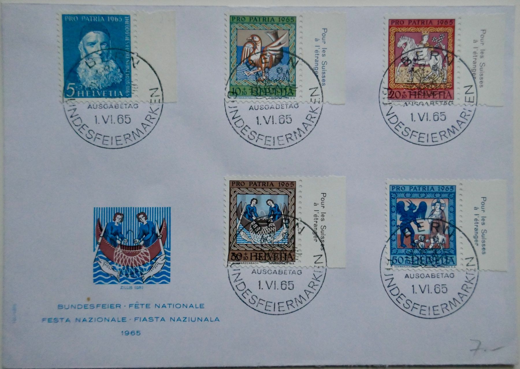 Tutti i francobolli: Illustrierter FDC PP 1965 Satzmarken B123 - B127 – Usato da Möhlin venduto da PHILABARTIS
