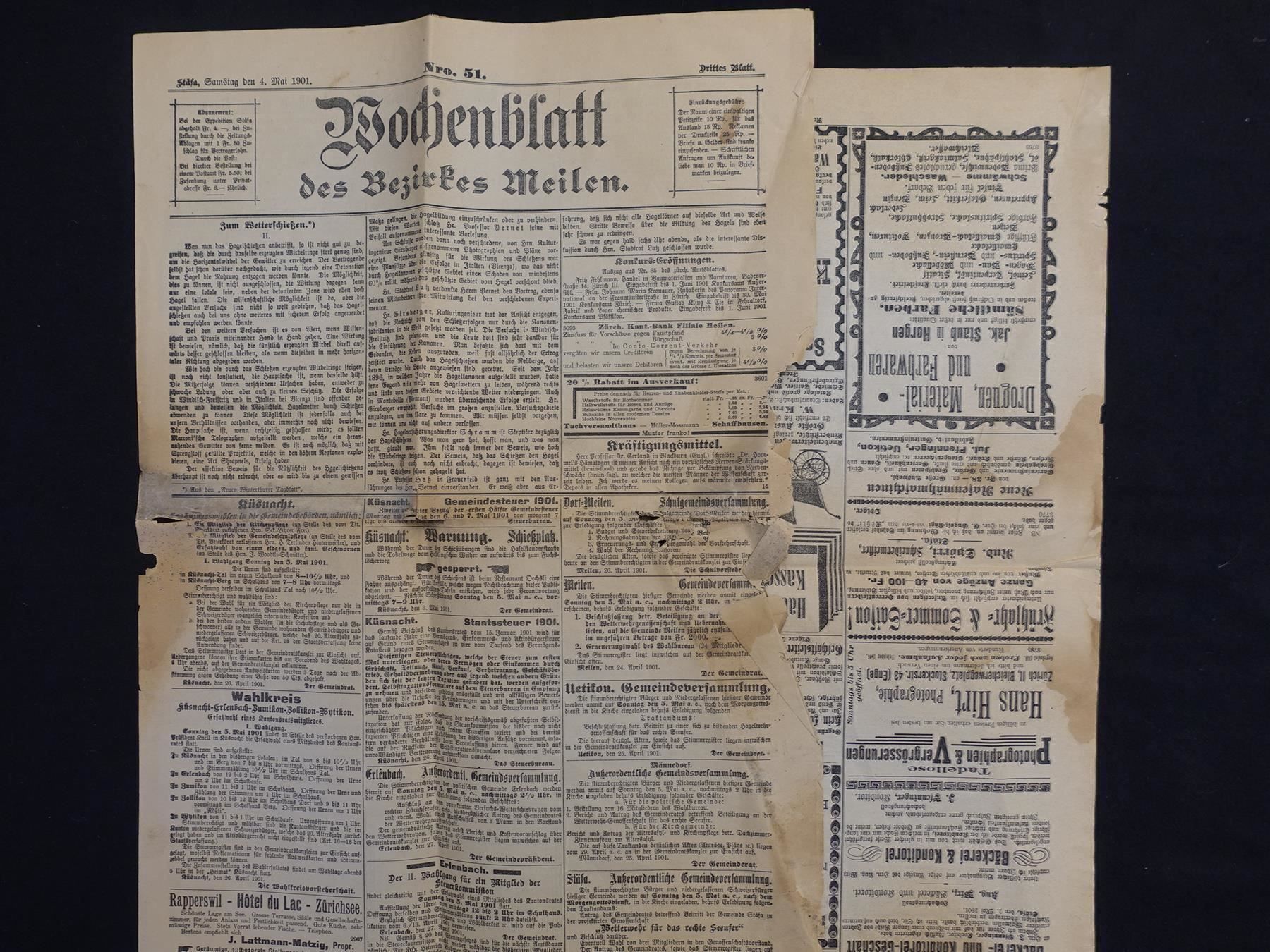 Calendari: Wochenblatt des Bezirks Meilen - 1901 – Usato da Gutenswil venduto da Optico 5