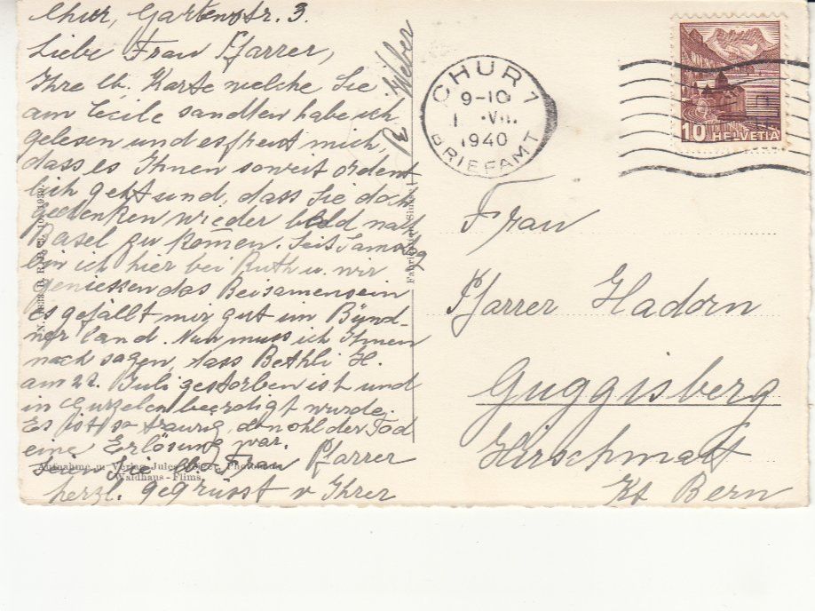Cartoline postali: Chur 1940 – Usato da Bürglen TG venduto da StampGraf 1