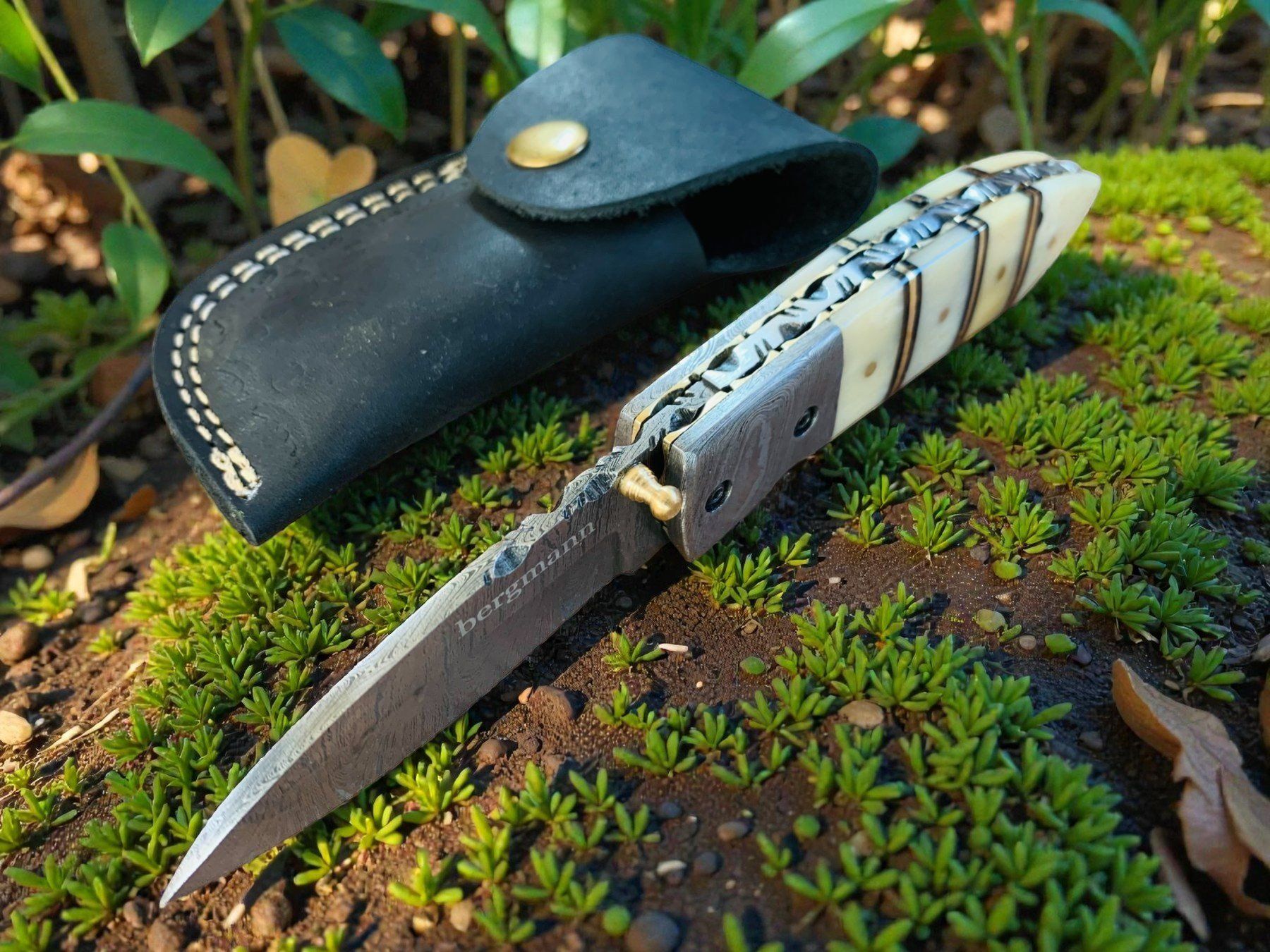 Coltelli tascabile: Damast Messer Klappmesser HANDMADE 19cm bergmann No. 02 – Nuovo e nell'imballaggio originale da Bergdietikon venduto da shopAgent 9