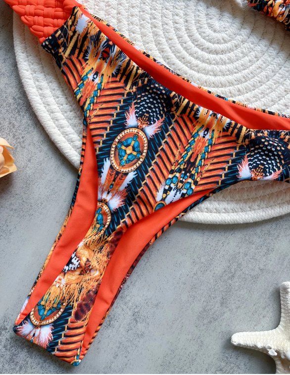 Costumi da bagno & Bikini: Orangefarbener Badeanzug mit Aztekenmuster 2025 S M L – Nuovo e nell'imballaggio originale da Lausanne venduto da MONO-SELECTION 4