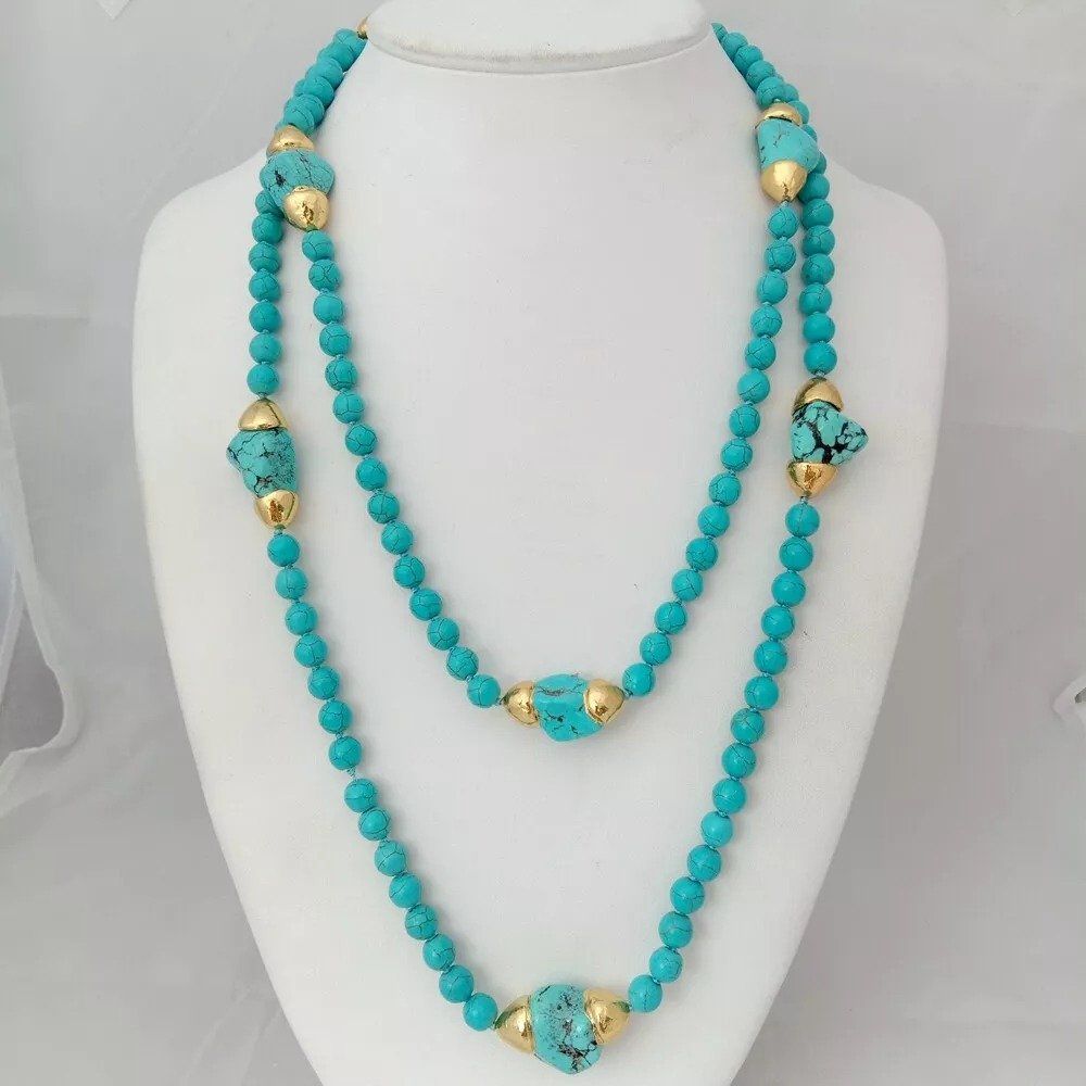 Ketten: Wunderschön Türkis lange Halskette Perle Collier Turquoise – Neu (gemäss Beschreibung) aus Prilly von ilyria73