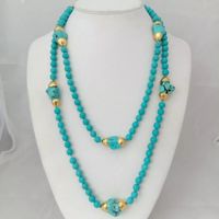 Wunderschön Türkis lange Halskette Perle Collier Turquoise
