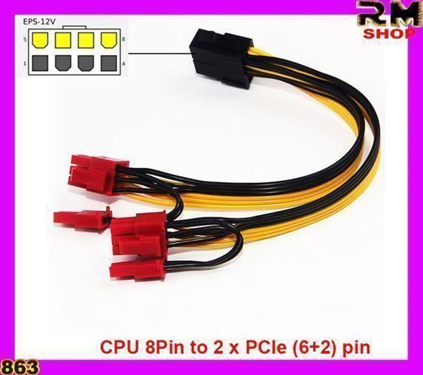 Kabel: power CPU Molex 8 pin to 2 PCI-e 8 (6+2) – Neu und originalverpackt aus Unterägeri von RmOnline