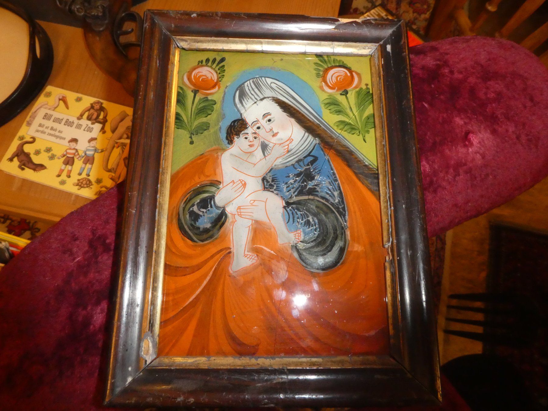 Dipinti: Antike Hinterglasmalerei, Mutter mit Kind, gerahmt – Usato da Chur venduto da Diversico2010 1