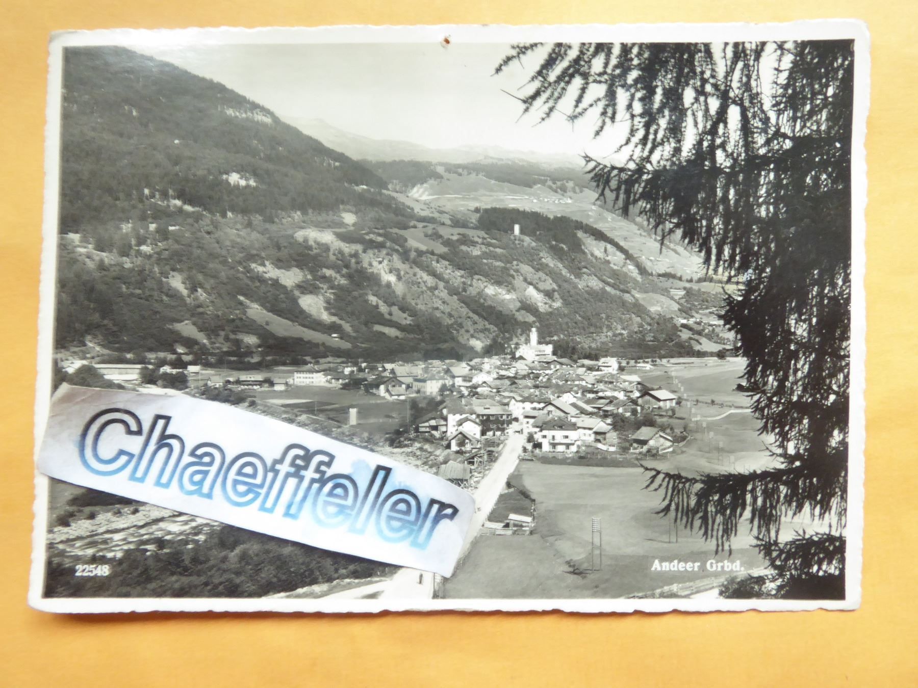 Ansichtskarten: 1949 Andeer Grbd. – Defekt aus Zürich von Chaeffeler