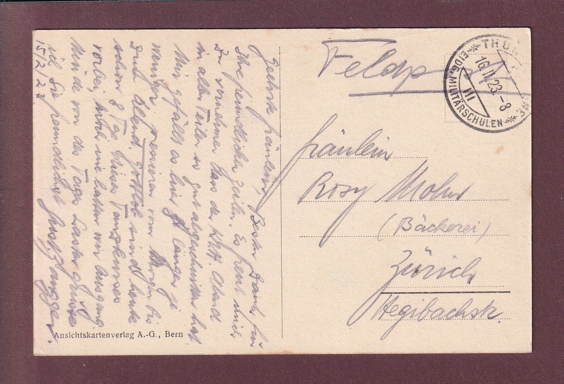 Ansichtskarten: THUN - Kaserne - 1923 – Gebraucht aus Pully von nicecards 1