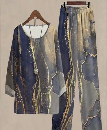 edler/stylischer Hosen-2-Teiler, rauchblau, L/XL