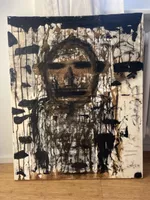 Acryl Gemaelde auf Leinwand abstraktes Portrait schwarz