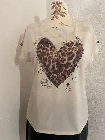 T-shirt Cartoon avec motifs cœur léopard et brillants noirs
