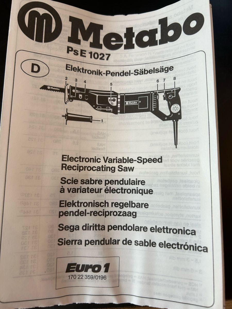 Metabo Seghe: Metabo Elektronik Pendel Säbelsäge PsE 1027 – Usato da Weissbad venduto da Usw63 6