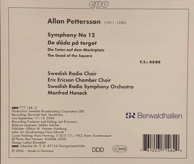 CD: Allan Pettersson - Symphony Nr. 12 – Usato da Grüningen venduto da azulblanco 1