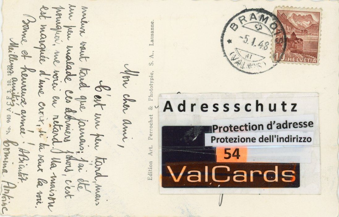 Cartoline postali: Bramois   VS   près Sion         en 1948 – Usato da Brig venduto da Valcards54 1