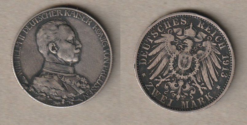 Tutti le monete: Preussen, 2 Mark 1913 Uniform – Usato da Allschwil venduto da Coinfreak