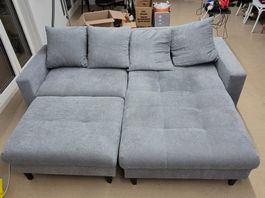 Wohnlandschaft L-Form grau Stoff gut erhalten (2.10x 1.55m)