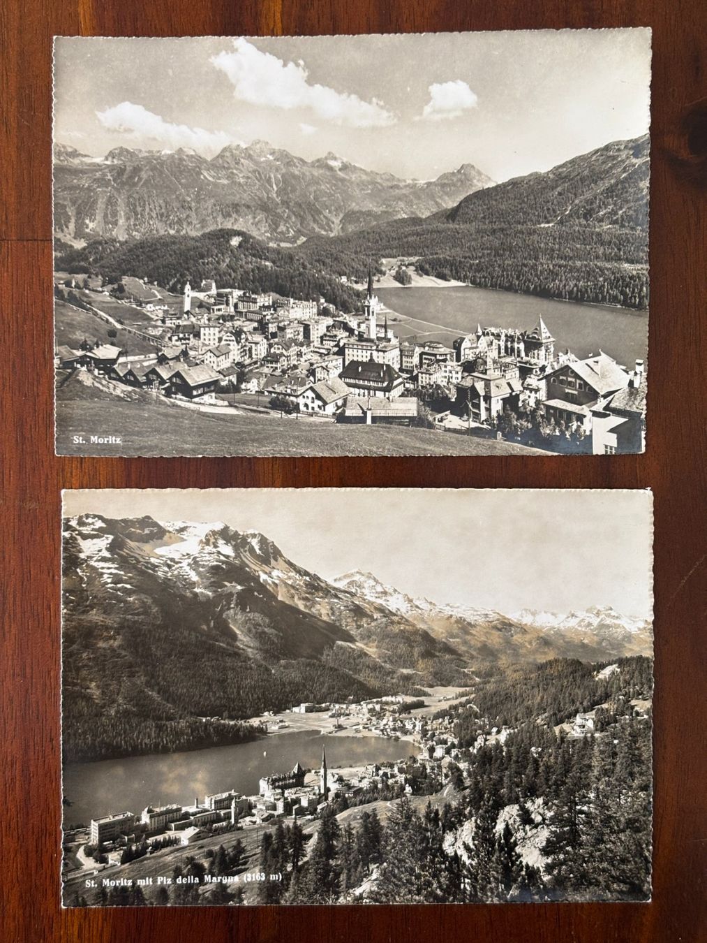 Cartoline postali: AK 2x St.Moritz - St.Moritz mit Piz della Margna – Usato da Castione venduto da semc