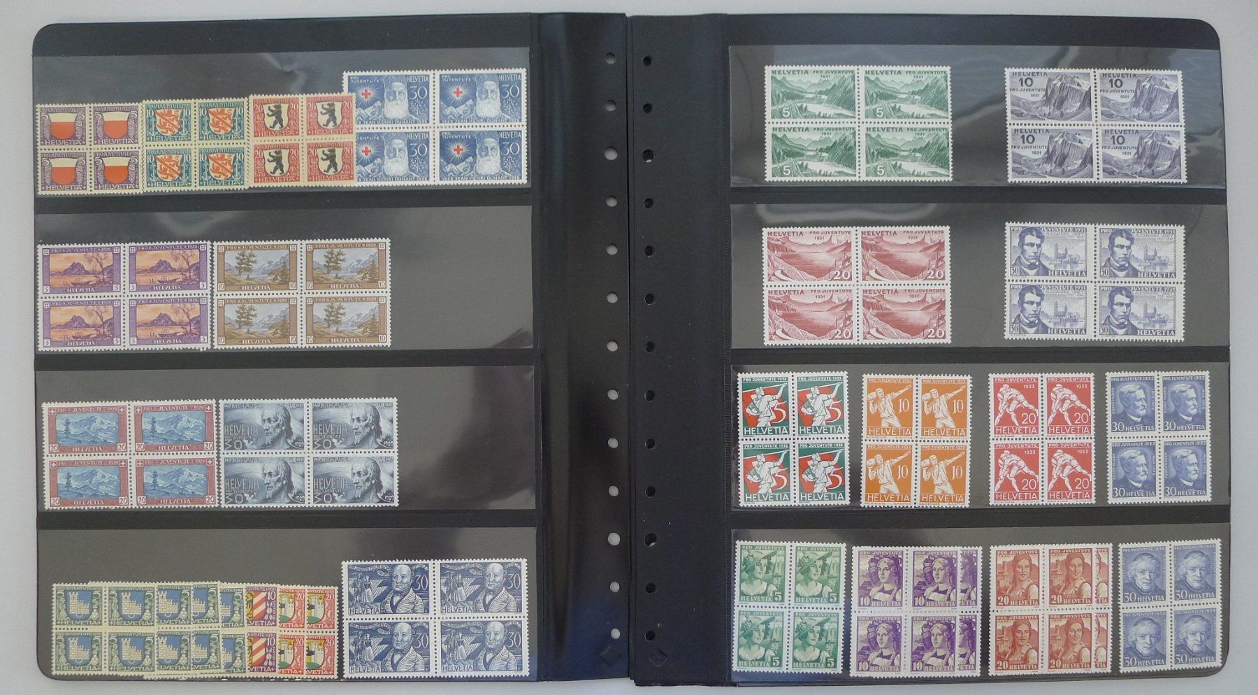 Alle Briefmarken: 1913-1963, PJ-Viererblock-Sammlung postfrisch **, K: 5000.- – Gebraucht aus Sursee von Luzernerraute 4