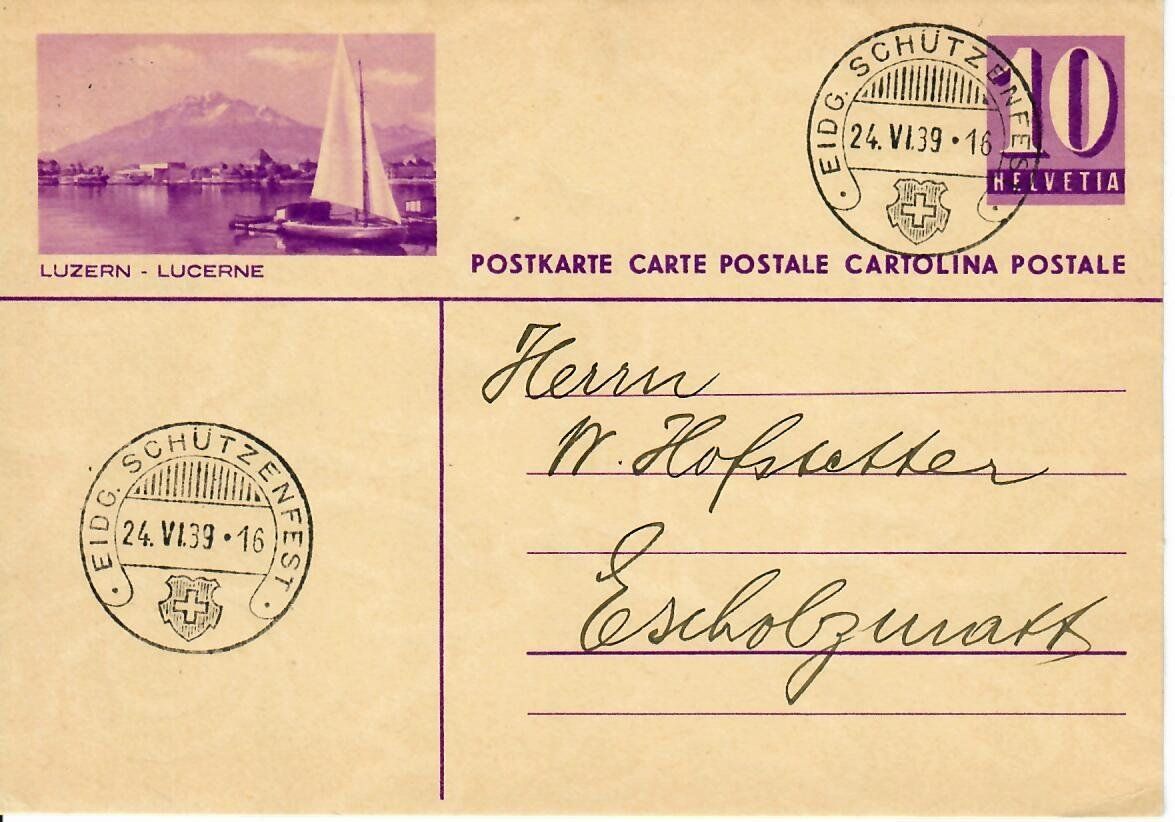 Tutti i francobolli: Bildpostkarte, LU Eidg. Schützenfest 1939 – Usato da Hochdorf venduto da Ziegel-16