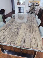 Esstisch mit Glasplatte und massivem Altholz, Top Zustand