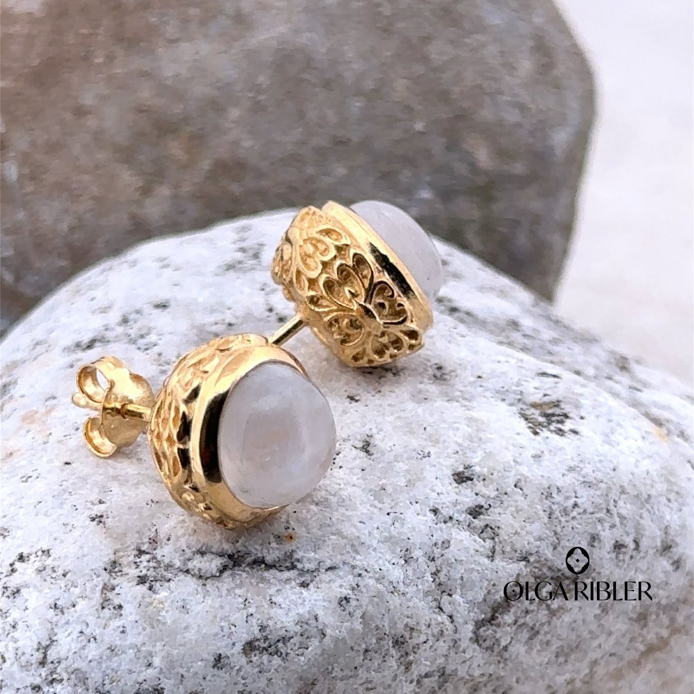 Olga Ribler Orecchini pendenti & Orecchini a lobo: Sterling Silber 925 Ohrstecker mit Mondstein – Nuovo (secondo la descrizione) da Luzern venduto da Schmuckoutlet 3