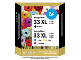 Epson T-33 XL T-3351, T-3361-64, komp. Drucker-Patronen (5x)