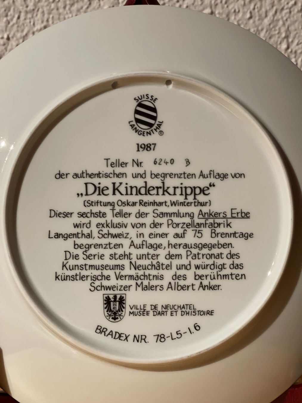 Teller: Sammelteller Langenthal Suisse "Die Kindergrippe" – Neu (gemäss Beschreibung) aus Niederwil AG von Allegra-9 1