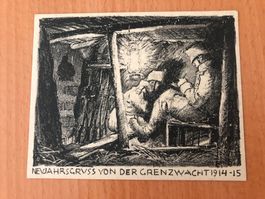 Holzschnitt ? Grenzwacht 1914 - 15  Monogramm B. (Baumberger
