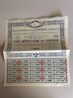 Anciennes parts bénéficiaires LAPORTE & FILS, 1927, lot coll