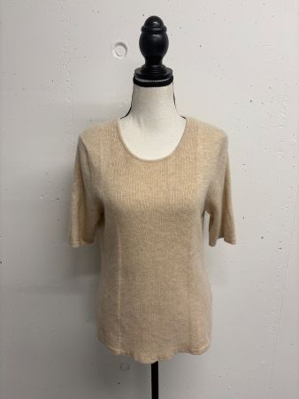 Elegance Kaschmir Pullover Gr. 42 Beige Kurzarm