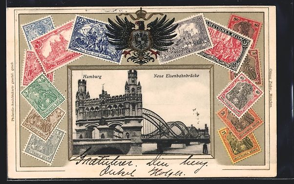 Cartoline postali: Hamburg, Neue Eisenbahnbrücke, Briefmar – Usato da Berlin venduto da bartko-reher