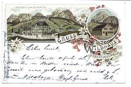 Gruss aus Wildhaus SG Toggenburg - Gasthaus Tell  Litho 1898