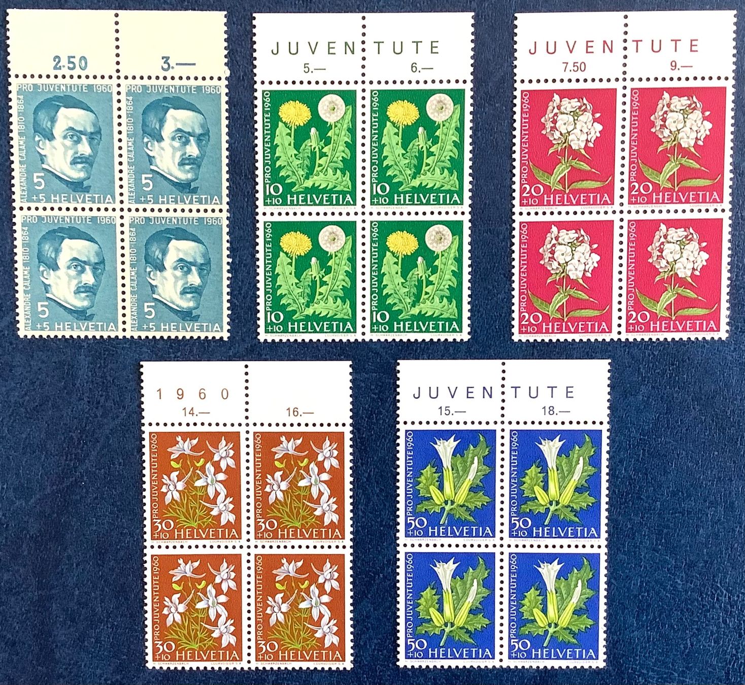 Tutti i francobolli: 1960 - Pro Juventute  Viererblöcke Postfrisch ** – Nuovo (secondo la descrizione) da Liestal venduto da Skunk02