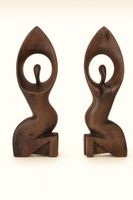 2 Statuettes Africaines en bois, paire artisanale unique!