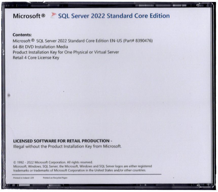 Software: Microsoft SQL Server 2022 Standard 4 CPU unbegrenzten Cal,s – Nuovo (secondo la descrizione) da Langenthal venduto da Reda 2