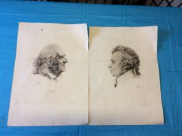 Gravures anciennes portraits de Liszt et Mozart