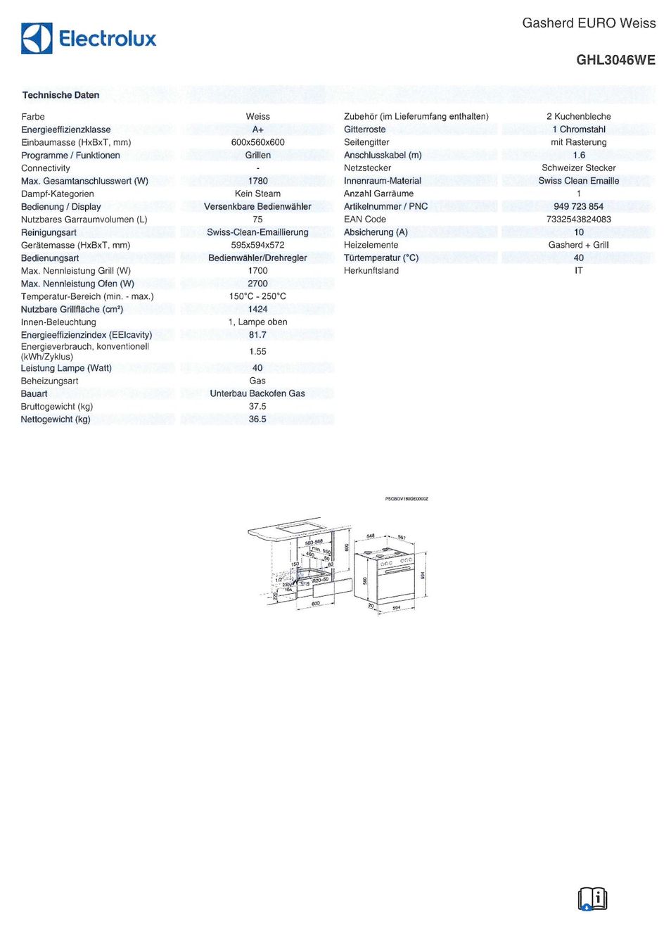 Electrolux Cucine: Electrolux Herd GHL3046WE - Top Zustand. – Nuovo (secondo la descrizione) da St. Gallen venduto da VISIO_Haushalt_AG 4