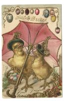 Fröhliche Ostern - Küken - Sonnenschirm - Präge-Litho - 1908