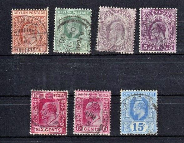 Tutti i francobolli: Ceylon, Los von 7 Briefmarke ⊙. – Usato da Langenthal venduto da 1195