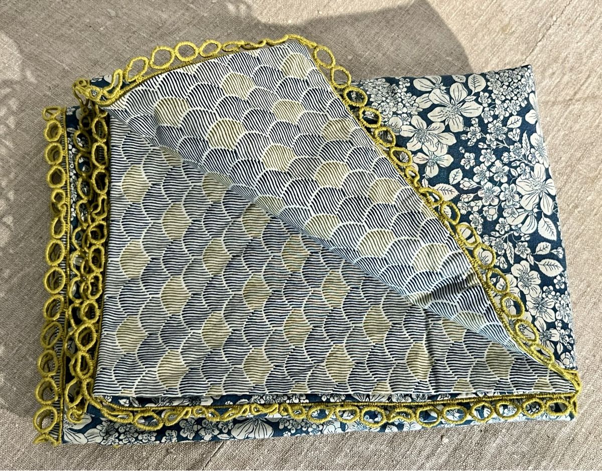 Tutte le decorazioni: Nappe en coton à fleurs bleues, galon vert anis – Usato da Genève venduto da DELIRBEADS 5