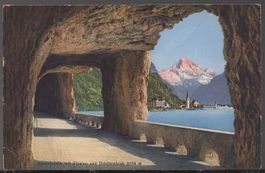 Axenstrasse mit Flüelen und Bristenstock  1930
