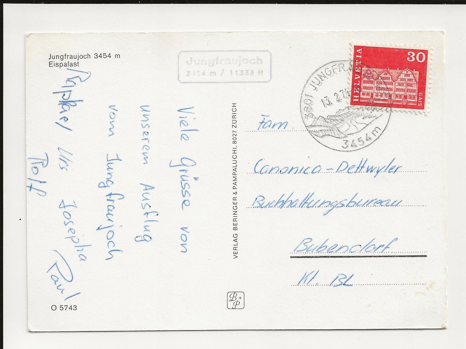 Cartes postales: AK 1976 Jungfraujoch Eispalast 🥶 – D'occasion à Greifensee par 315WDO 1