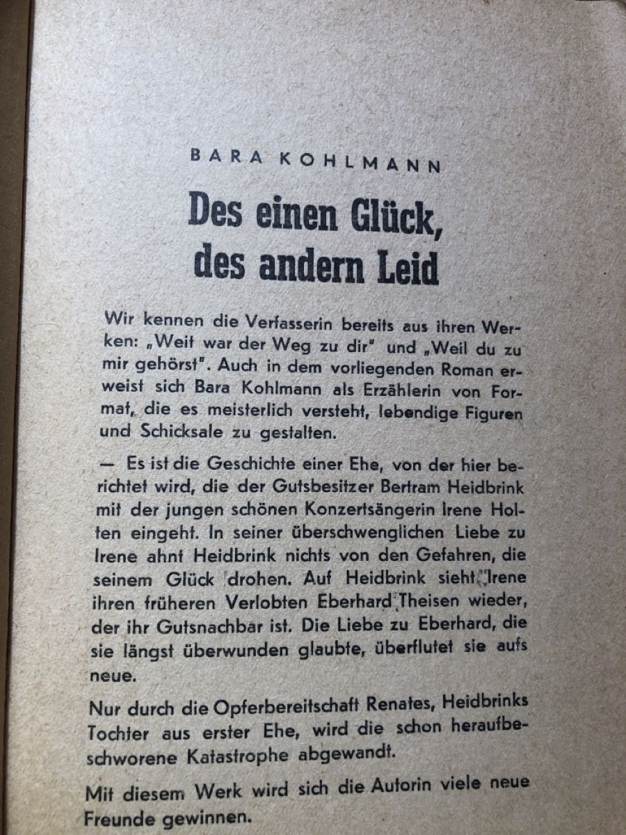 Libri: Bara Kohlmann Das einen Gluck des andern Leid Book – Usato da Baltschieder venduto da Miumiu21 2