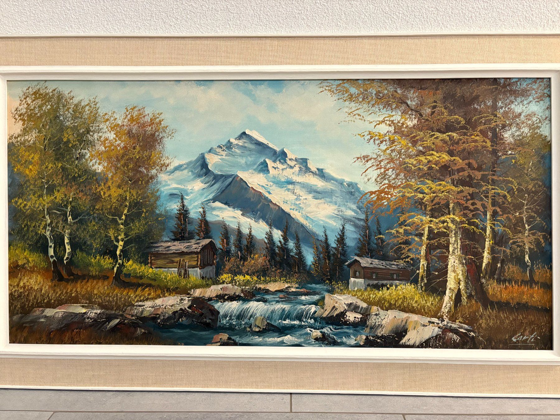 Gemälde: 116 cm breitx 65.5/ Corti/ Ölgemälde Berglandschaft mit Bach – Gebraucht aus Ottenbach von TimelessEmotions.