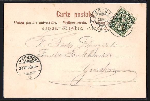 Cartoline postali: Biglen, Blick nach den Bergen von Enetba – Usato da Berlin venduto da bartko-reher 1
