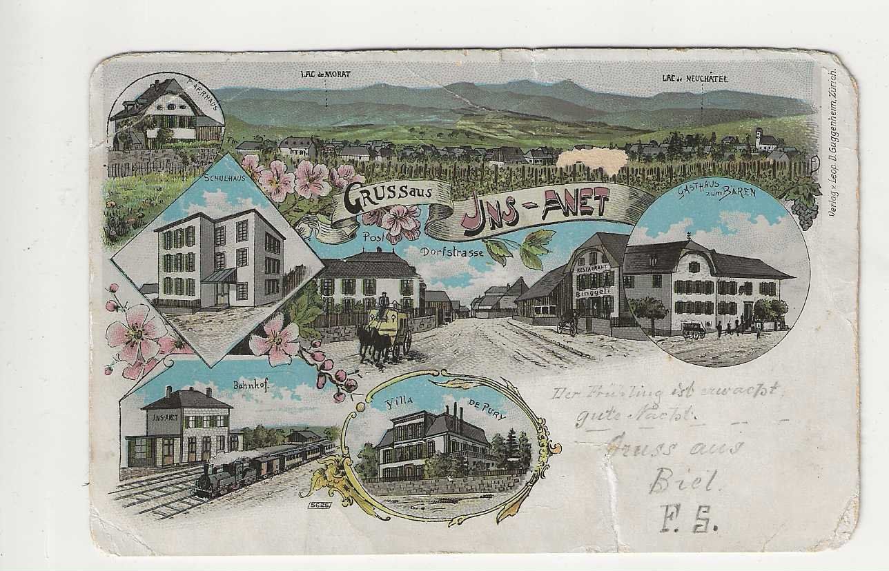 Cartoline postali: Ins,  Litho, 1901 – Usato da Spiez venduto da Niesen20