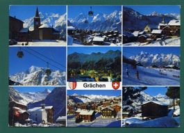 Grächen, Mehrbilderkarte 1991, gelaufen, Grossformat