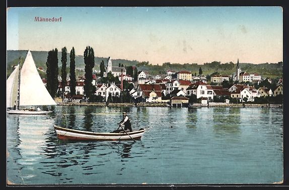 Cartes postales: AK Männedorf, Teilansicht mit Booten – D'occasion à Berlin par bartko-reher