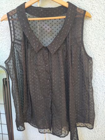 Schwarze transparente Bluse Dots Schleifenkragen, Oversize