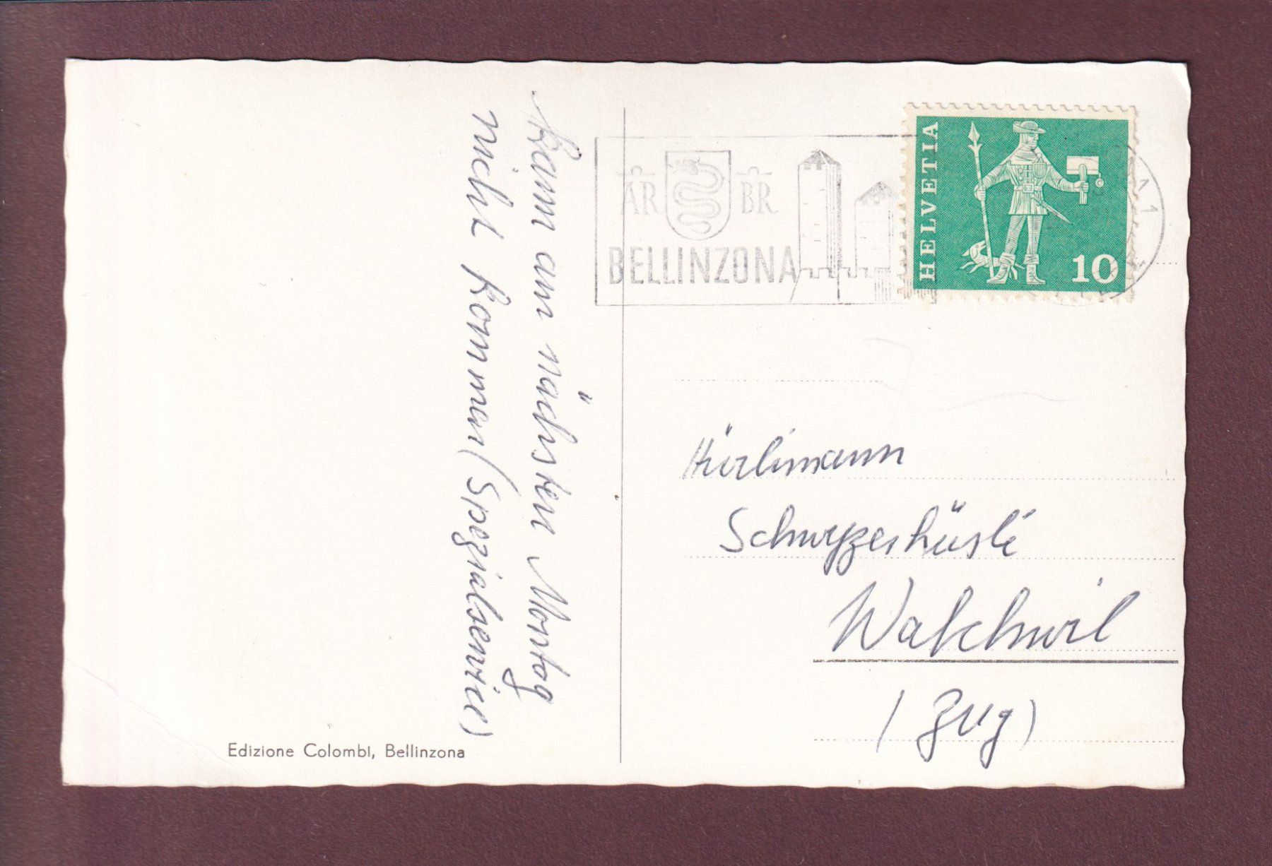 Cartoline postali: BELLINZONA - Panorama – Usato da Pully venduto da nicecards 1